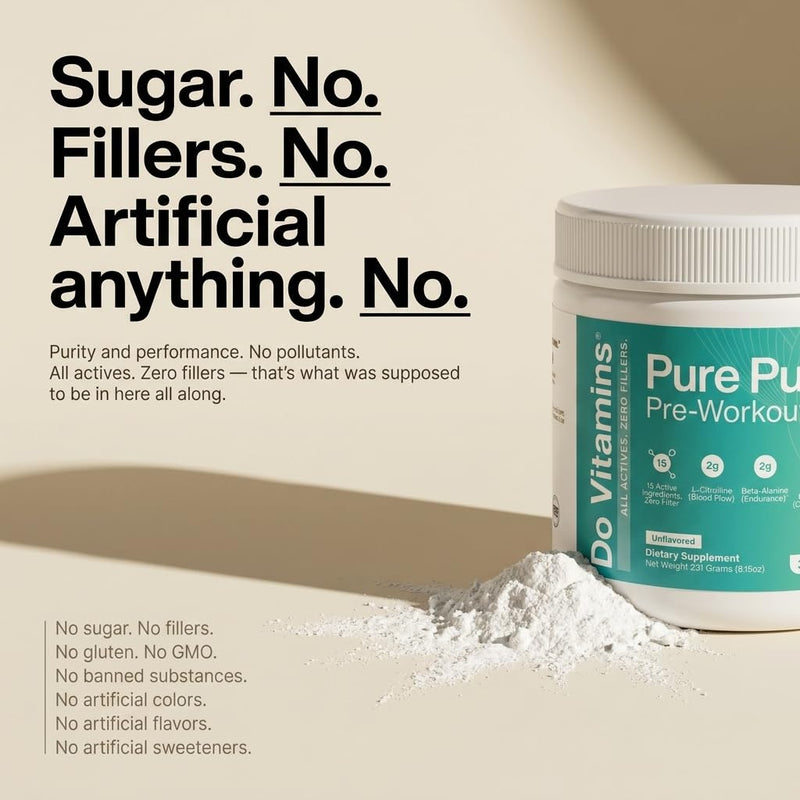 Do Vitamins PurePump Pre Workout Powder for Men & Women, Unflavored | Creatine BCAA, Clean Energy, Zero Fillers, Keto Vegan Paleo, 30 Servings