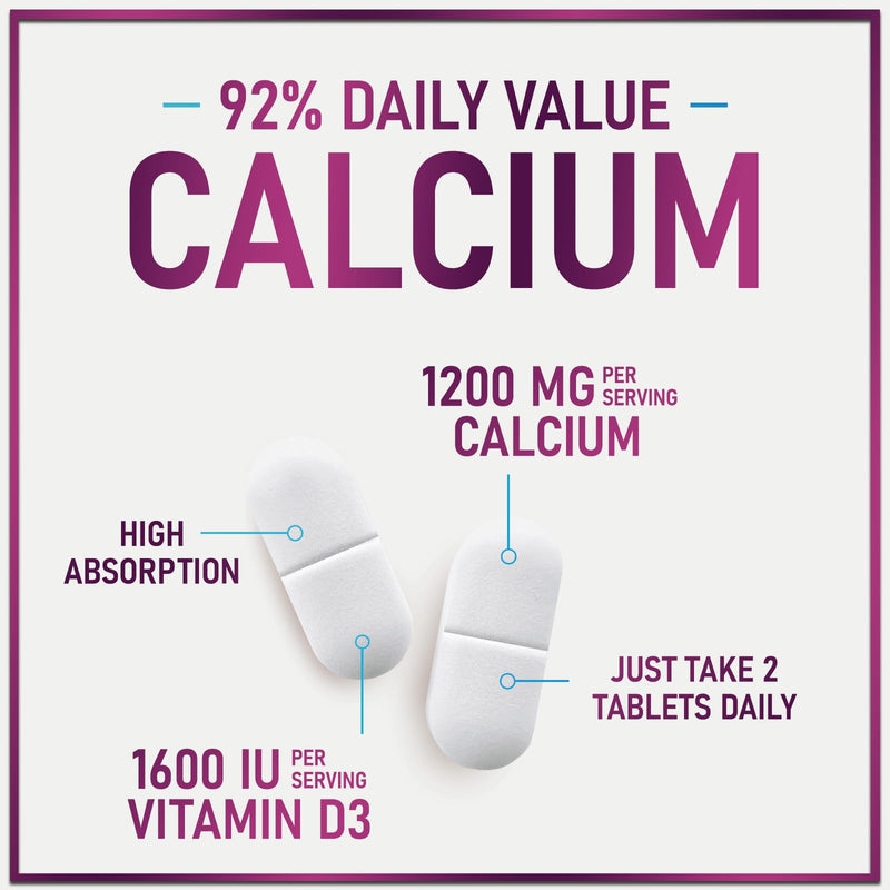 Calcium 1200 mg per Serving with Vitamin D3 - Bone Health Support Supplement, Calcium Supplements for Women & Men - Bone Strength, Teeth, Immune Support, Calcium Carbonate, USA Bottled - 120 Tablets 120 Count (Pack of 1)