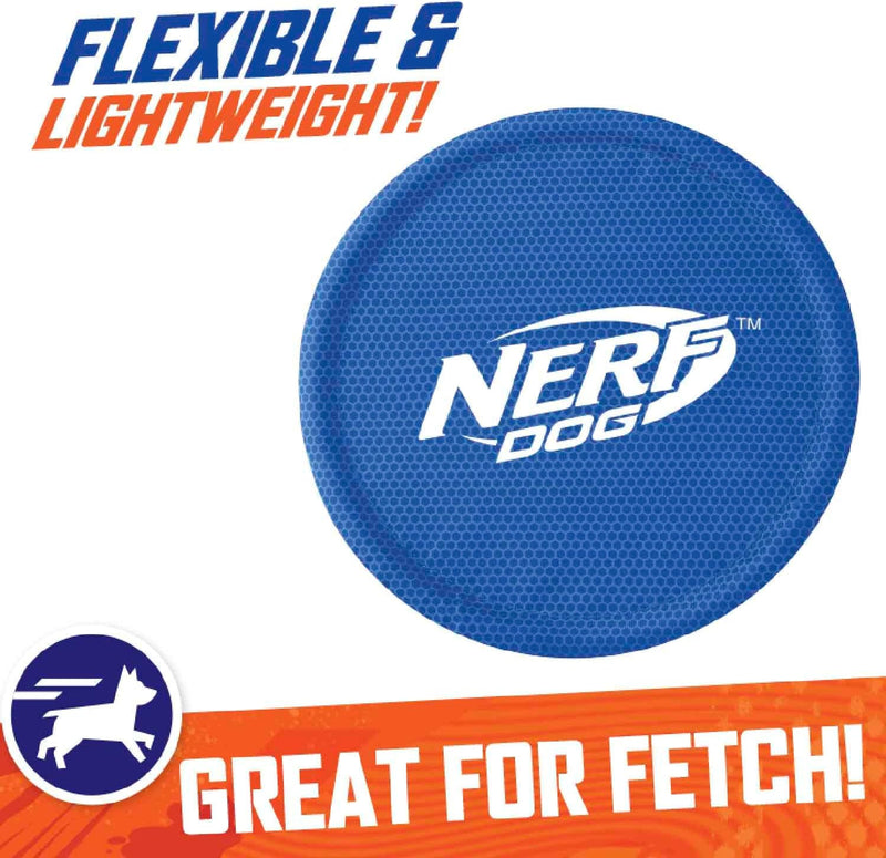 Nerf Dog Nylon Flyer Dog Toy, Flying Disc, Lightweight, Durable and Water Resistant, Great for Beach and Pool, 9 inch diameter, for Medium/Large Breeds, Single Unit, Blue 9 in Nylon Flyer - BeesActive Australia