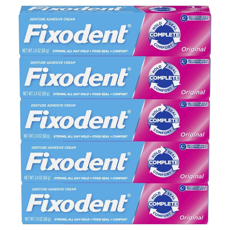 Fixodent Original Secure Denture Adhesive Cream for Full and Partial Denture Wearers, 2.4oz (Pack of 5) 2.4oz (Pack of 5)