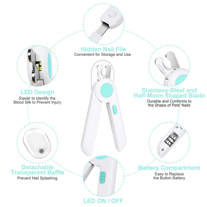 vsshe nail clippers with LED light for dogs, cats, 2-in-1 claw scissors and dog nail grinder with nail file and splash-proof protection device for dogs, cats, rabbits and other pets - blue - BeesActive Australia
