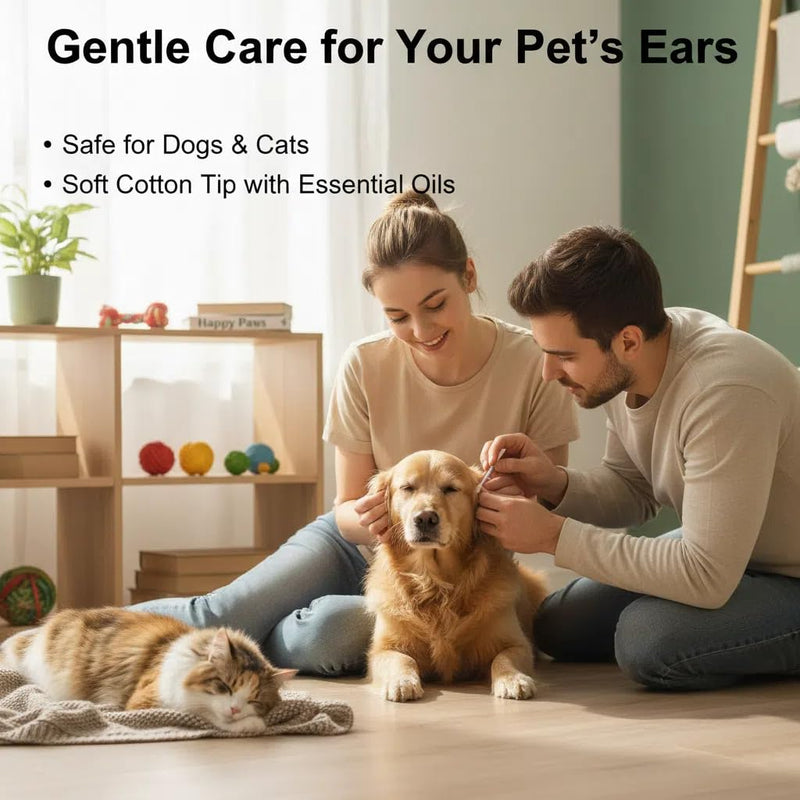 50 Pcs 2-in-1 Pet Ear Cleaning Cotton Swabs for Dogs & Cats - Essential Oil Infused Cat Ear Cleaner - Gentle Ear Wax Removal - Soothing Itch & Freshness - Individually Wrapped for Easy Use