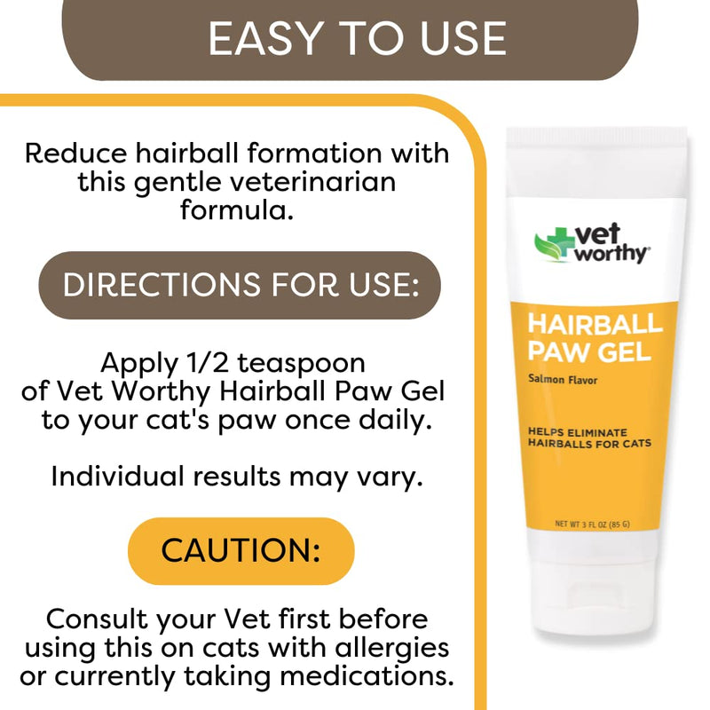 Vet Worthy Hairball Paw Gel Aid for Cats - Hairball Remedy for Cats for Digestive Aid and Hairball Relief --Easy to Give - Salmon Flavor - 3 oz - BeesActive Australia