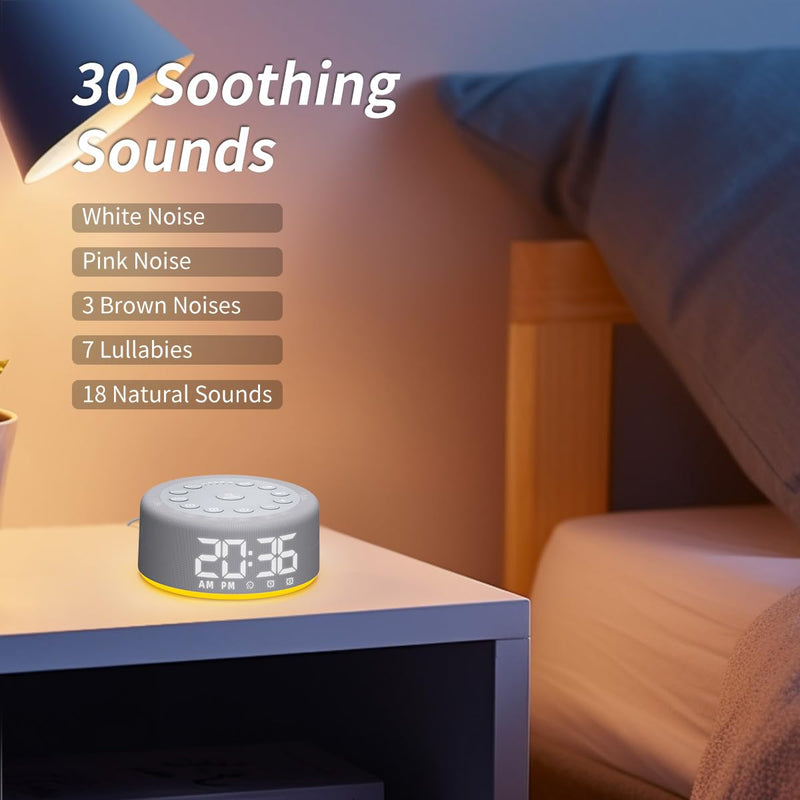 Sound Machine Night Light White Noise Brown Noise Machine Alarm Clock with Dual Alarms Backup Battery 30 Sleeping Sounds for Baby Kids Adults 32 Level Volume 5 Timers 15 Wake Up Sounds Memory Function Grey F4 - BeesActive Australia