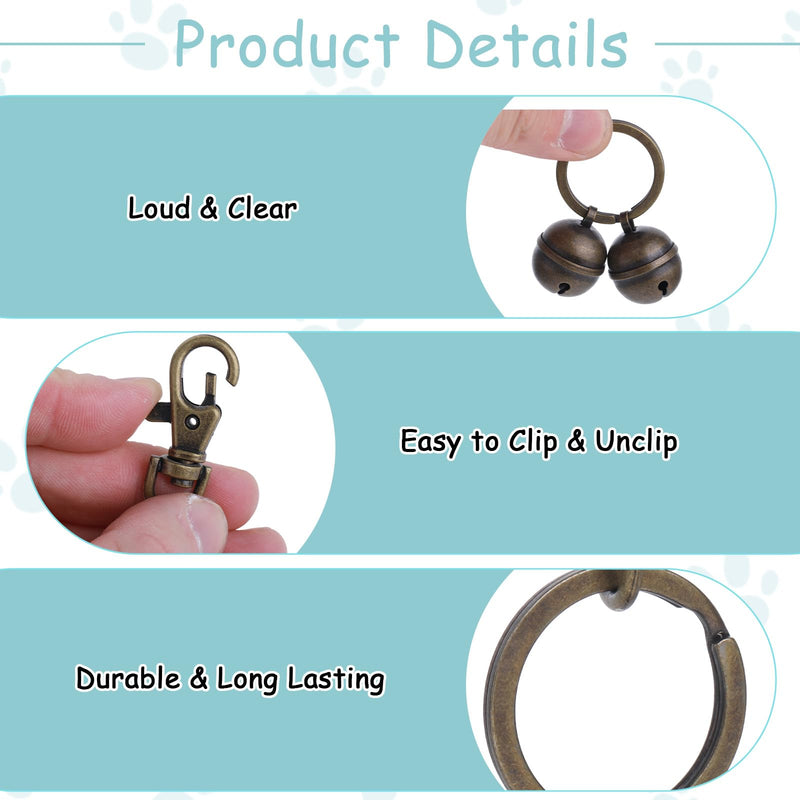 Loud cat dog bells pet tracker bells for crafts cat bells dog bells cat and dog bells for collar training with rotating carabiner clasp - BeesActive Australia