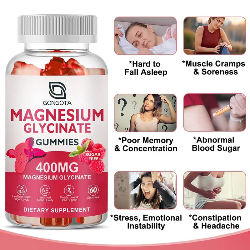 Magnesium Glycinate Gummies 400 mg with 100 mg Composite magnesium - Chelated Magnesium Potassium Supplement with Vitamin D, B6 Supports Calm, Sleep, Memory & Muscle Cramps,Sugar Free - 120 Gummies 60 Count(pack of 2)