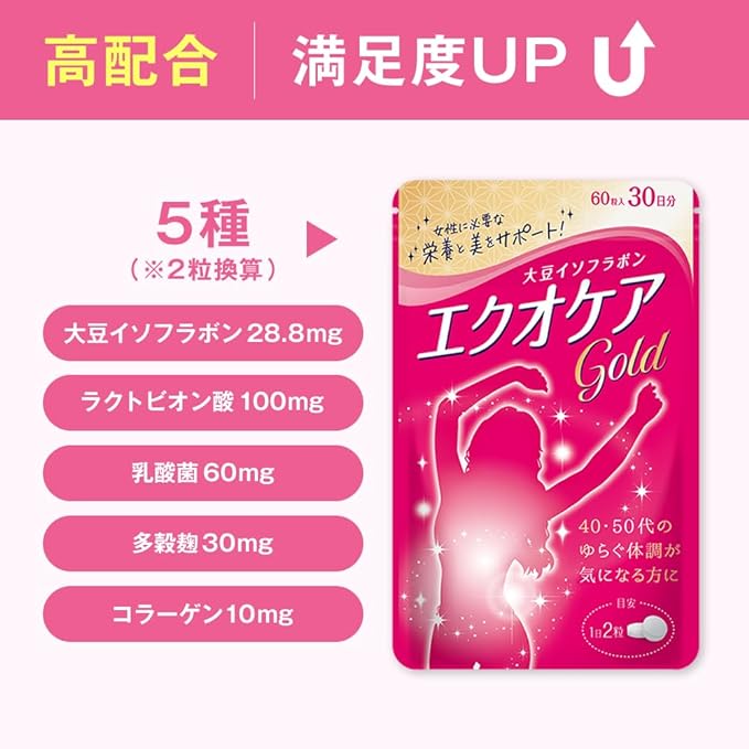 Equocare Equol Production Supplement Soy Isoflavone Lactobionic Acid Koji Lactic Acid Bacteria Collagen Women's Supplement 60 tablets 30 days supply - BeesActive Australia