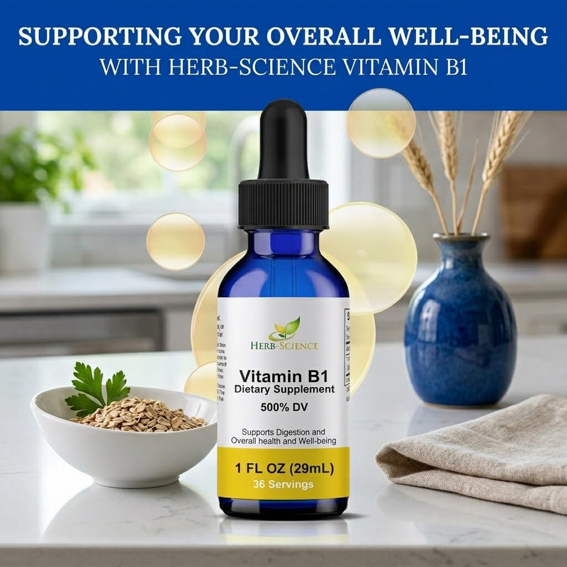 Vitamin B1 Liquid Drops, Thiamine, Alcohol-Free, 1 Oz | Made with Only 3 Premium Ingredients, 500% Daily Value per Serving and 36 Servings in an Easy-to-Take Vegan Liquid Formula 1 Fl Oz (Pack of 1)