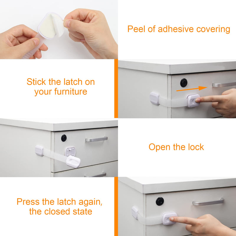 Child Safety Strap Locks 12 Pack Child Safety Locks Baby Proofing Drawers Locks Coolrunner Child Locks for Drawers, Cabinets, Dishwasher, No Tools or Drilling Required (White) White - BeesActive Australia