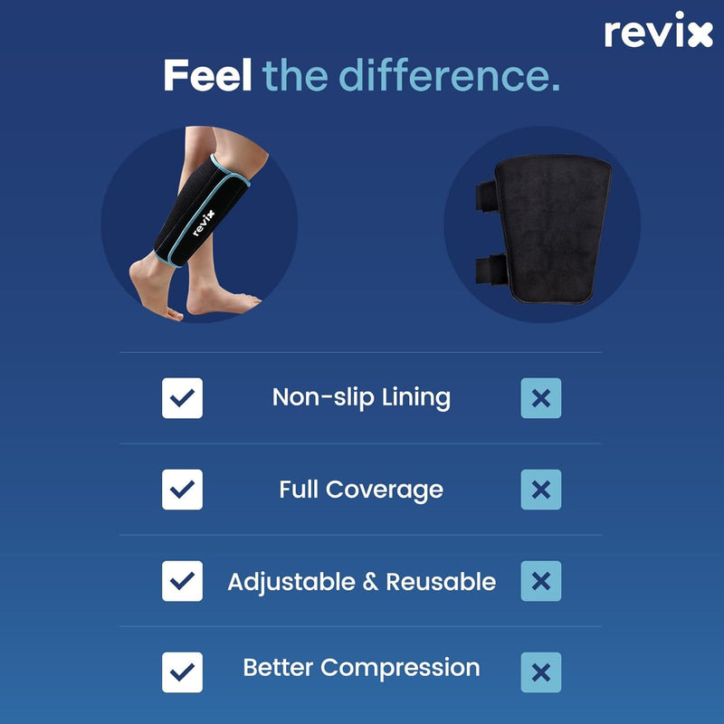 REVIX Shin Ice Pack Reusable Leg Ice Pack Wrap Cold Therapy Compression Sleeve for Calf, Elbow, Arm and Knee Discomfort Recovery and Support, 360° Full Coverage Black-Regular Size-1 Pack 1.0 - BeesActive Australia
