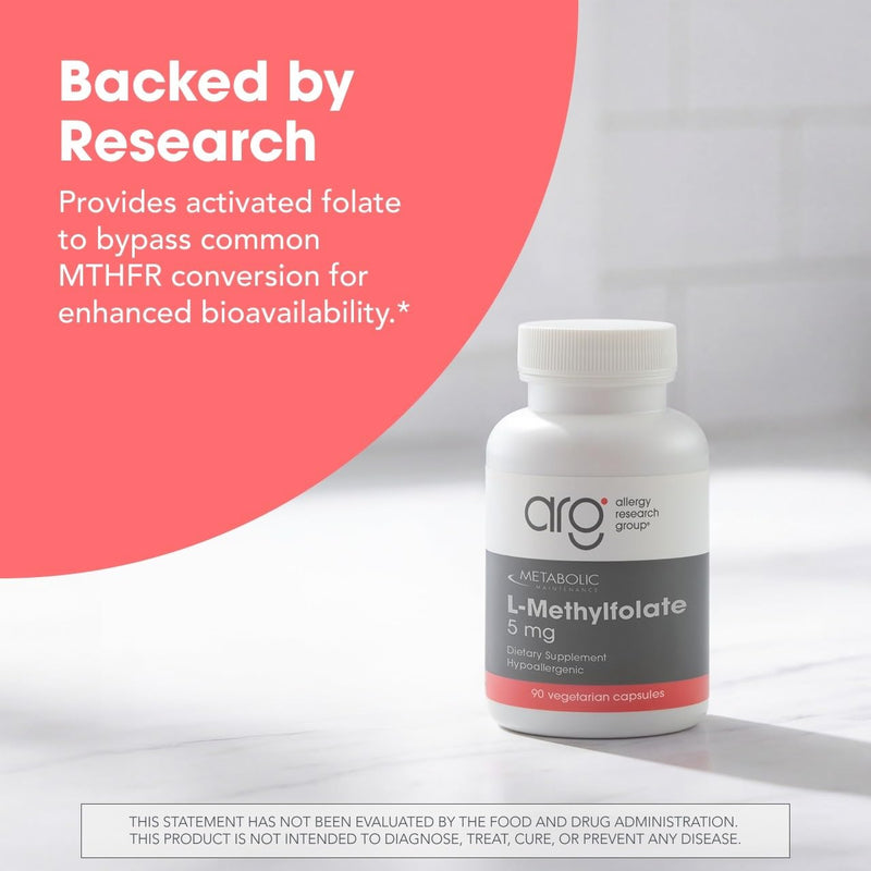 Metabolic Maintenance L-Methylfolate 5 mg, 90 Capsules | Active Folate for Methylation Support and Biochemical Reactions, Highly Bioavailable, Vegetarian Formula