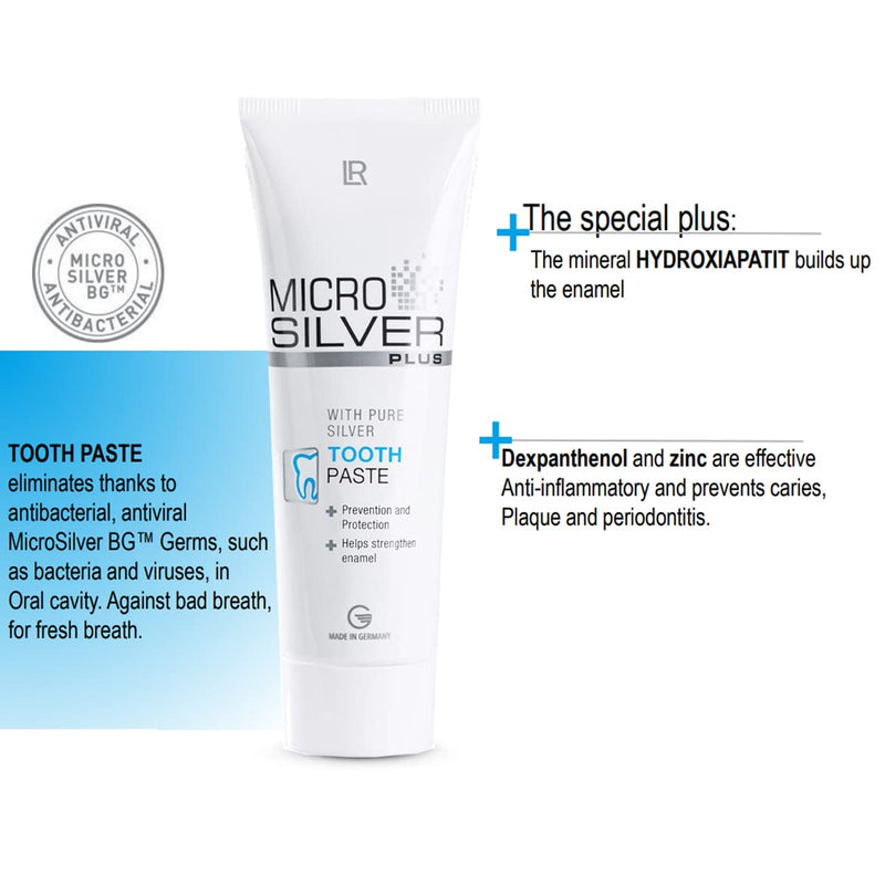 MQ Modern Quality Microsilver Plus Toothpaste (4 x 75 ml) 300 ml, Antibacterial, Unflavored, Paste, Tube, Toothpaste