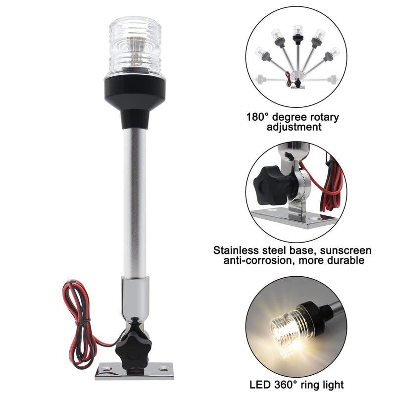 Geloo 12 Inch Marine Navigation Lights, Boat Stern Light Waterproof IP67, Anchor Lights, Marine Lights White LED All Round 360°Fold Down for Pontoon and Fishing Boat Yacht Stainless Steel Base 12 Inches Folding