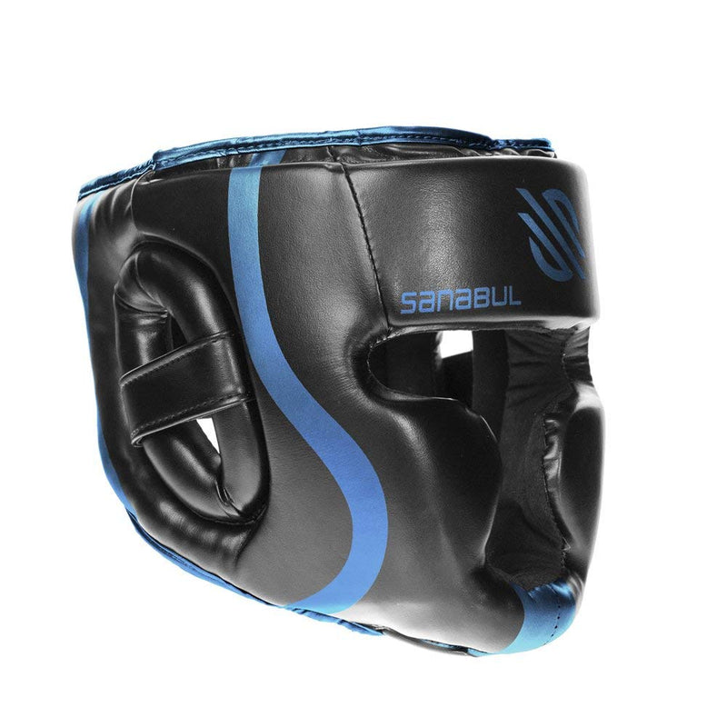 Sanabul Essential Boxing Headgear for Men & Women, Muay Thai MMA Headgear with Protective Padding, Full Face Coverage for Sparring Training Blue S/M