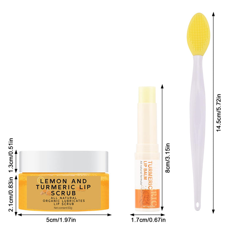 3PCS Turmeric Lip Scrub & Balm Set with Brush for Dark Lips, Nourishing Lip Care, Moisturizing Natural Formula, Removes Lip Dullness, Repairs Dry, Chapped Lips 0.01 Ounce (Pack of 3)