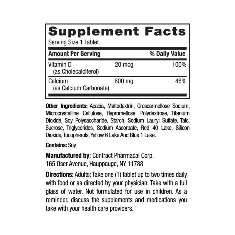 Earth's Splendor Calcium 600mg with Vitamin D Bone Support 120 Tablets | Calcium 600mg with Vitamin D Supplement Bone Health Support Daily Wellness Men Women 120 Tablets Calcium 600 mg + Vitamin D