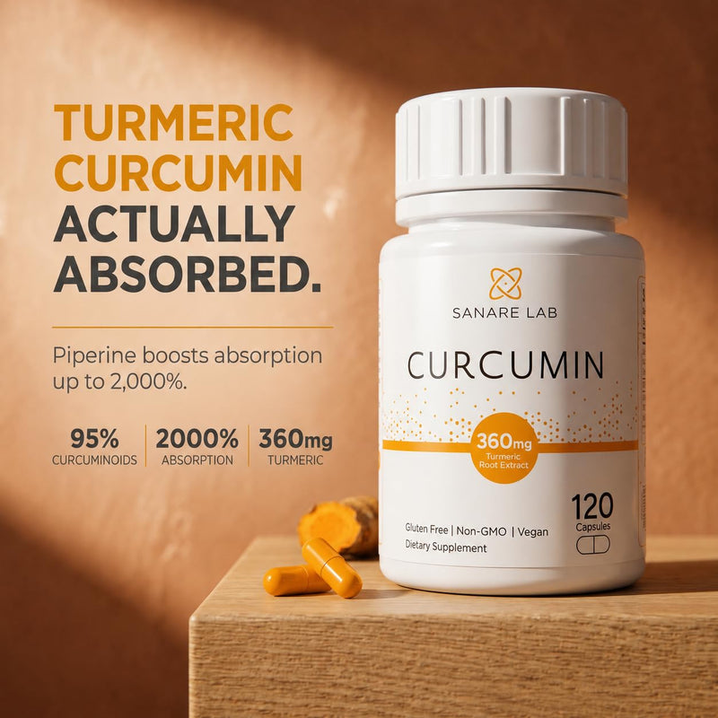 Curcumin Turmeric 360 mg per Serving, 120 Capsules with Black Pepper & Phytosome Extract | Joint & Cellular Support