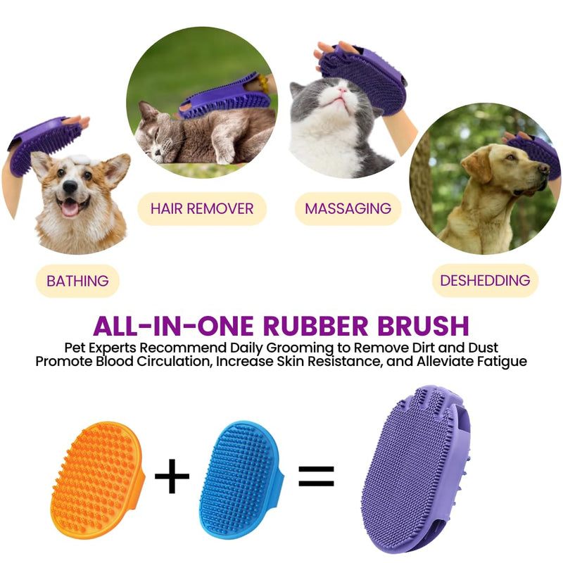 Pet Double-Sided 2 in 1 Massage Bath Brush Grooming - For wet/dry hair - Rubber Brush for Bathing, Massaging, Hair Removal, and Deshedding - For Dogs and Cats with Short or Medium Hair