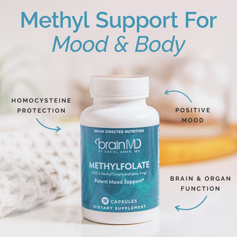 BRAINMD Dr Amen Methylfolate - 30 Capsules - Potent Mood Support - Gluten Free - 30 Servings