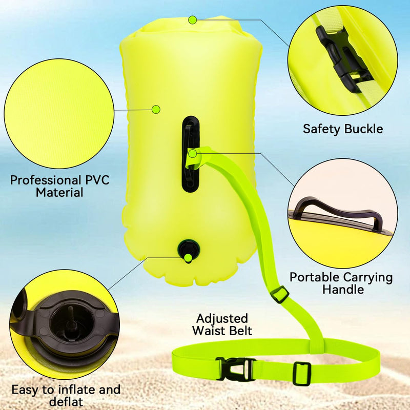 Swim Buoy for Open Water - Swim Safety Float Waterproof Dry Bag Swim Bubble for Swimmers and Triathletes, Swimming Buoy for Safer Swim Training, Snorkeling, Kayaking Yellow