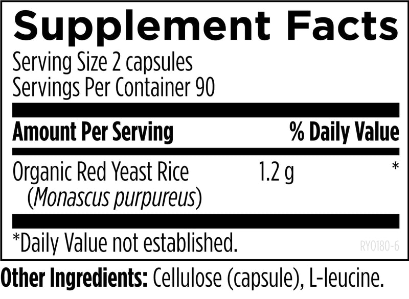 Designs for Health Red Yeast Rice Capsules - 1200mg (1.2g) Red Yeast Rice Supplement to Support Cardiovascular Health - Non-GMO, Made with US-Grown Organic Red Yeast Rice (180 Capsules) Standard Packaging