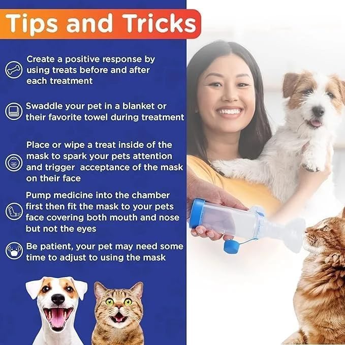 Pet Inhaler Spacer with Two Face Mask, Handheld Aerochamber for Dogs and Cats, Aero Chamber with Mask for Dogs and Cats, Dog and Cat Inhaler Spacer, Comfortable Face Mask (for Cats & Dogs Small) for Cats & Dogs Small