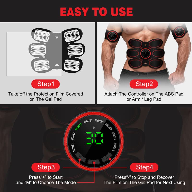 Abs Stimulator Muscle Toner, Ab Machine Trainer USB Rechargeable Gear for Abdomen/Arm/Leg, Fitness Strength Training Workout Equipment Men and Women DR6-E8 - BeesActive Australia