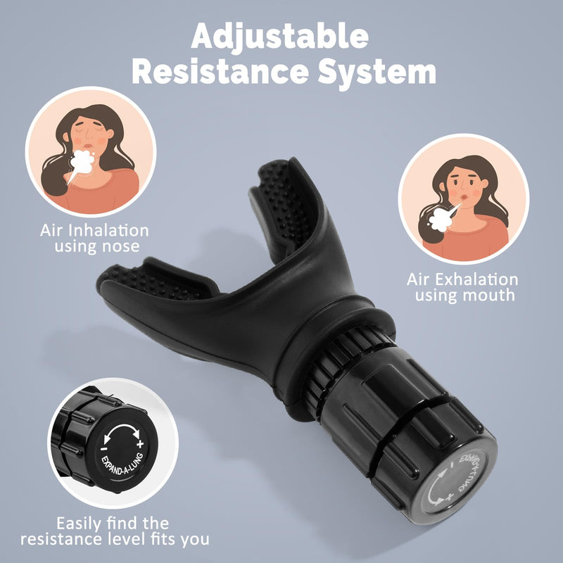 Portable Breathing Trainer, [New Upgraded] Adjustable Respiratory Muscle Trainer with Soft Silicone for Strengthen Breathing Exercise, Compact Oxyfit Breathe Trainer for Fitness & Training, Black Black (New Upgrade) One Size - BeesActive Australia