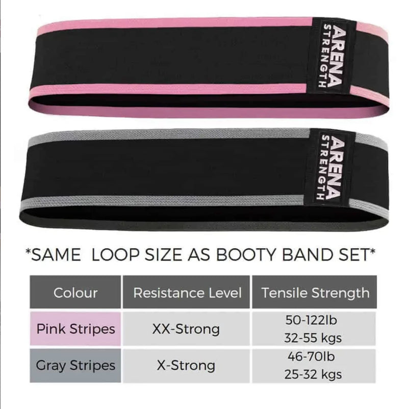 Arena Strength Fabric Booty Bands: Fabric Resistance Bands for Legs and Butt: 3 Pack Set. Perfect Workout Hip Band Resistance. Workout Program and Carry Case Included Gray, Pink