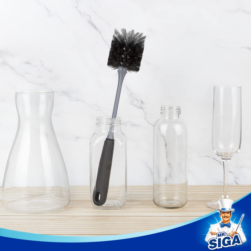 MR.SIGA Long Handle Bottle Brush, Flexible Scrub Brush for Water Bottles, Glasswares, Mugs, Black, 2 Pack - BeesActive Australia