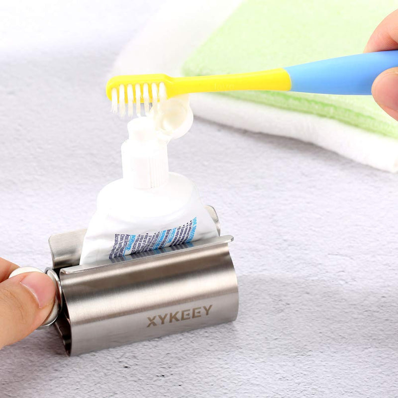 XYKEEY Set of 2 Toothpaste Squeezer Rollers, Metal Toothpaste Tube Wringer Seat Holder Stand (Stainless Steel) Stainless Steel - BeesActive Australia