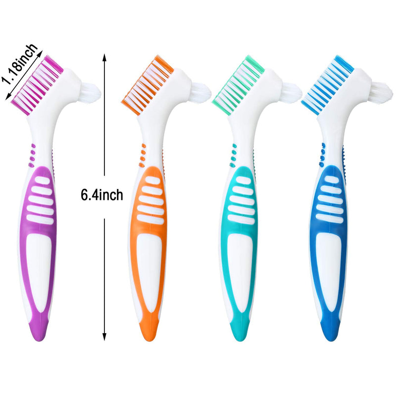 WILLBOND 6 Pieces Denture Brushes Retainer Brush Cleaning Hard Denture Toothbrush with White Carrying Case for False Teeth Cleaning(Green, Purple, Blue and Orange) Green, Purple, Blue and Orange