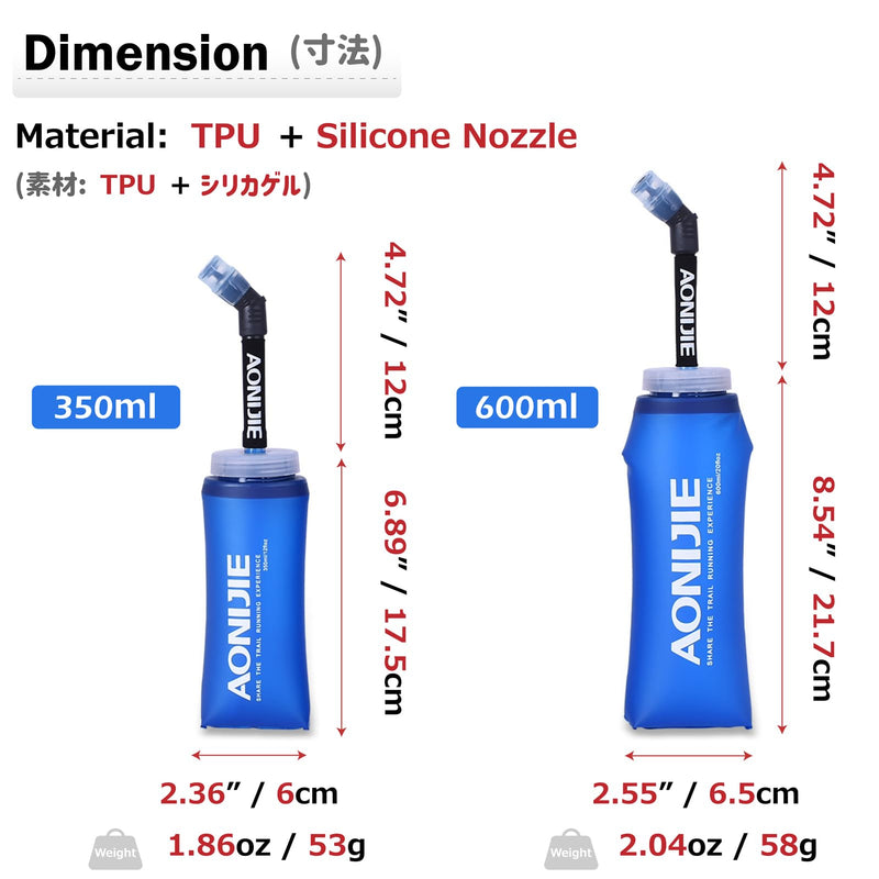 Azarxis TPU Soft Flask Collapsible Water Bottles BPA-Free 250ml 350ml 500ml 600ml for Hydration Vest Pack Running Hiking Cycling Climbing 350ml / 11.83oz with Speed Straw - 2 Pack