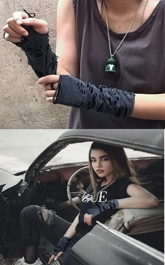 La kukuna Arm Cover Damaged Open Finger Fingerless Gloves, Cosplay Costume, Punk Type, Mine-based Harajuku, Mass Production Type, Illness Mikawa, From South Korea -  Australia