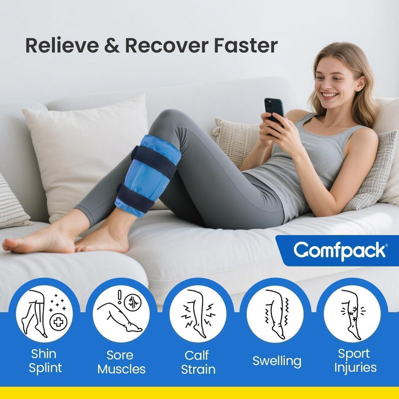 Reusable Leg Ice Pack Wrap for Calf & Shin Splint Relief - 360° Full Coverage Hot & Cold Therapy Compression Sleeve, FSA Eligible Ice Pack for Knee, Elbow and Arm Swelling - BeesActive Australia