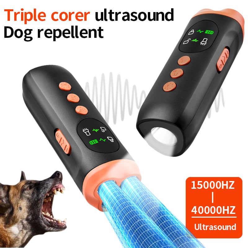 Dog Bark Deterrent Device | 33ft Range Anti-Bark & Anti-Bite Device | Triple Ultrasound + Dual-Mode Light | Safety Lock + Portable Charging | Outdoor Dog Training & Protection