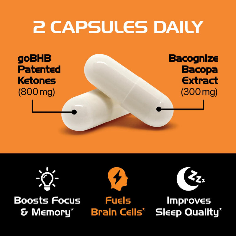 Brain Booster Supplement for Focus - Clinically Validated Nootropics Brain Support Supplement with Bacopa Monnieri Extract & Patented goBHB for Cognitive Support - 3rd Party Tested (30 Servings) Boost - BeesActive Australia