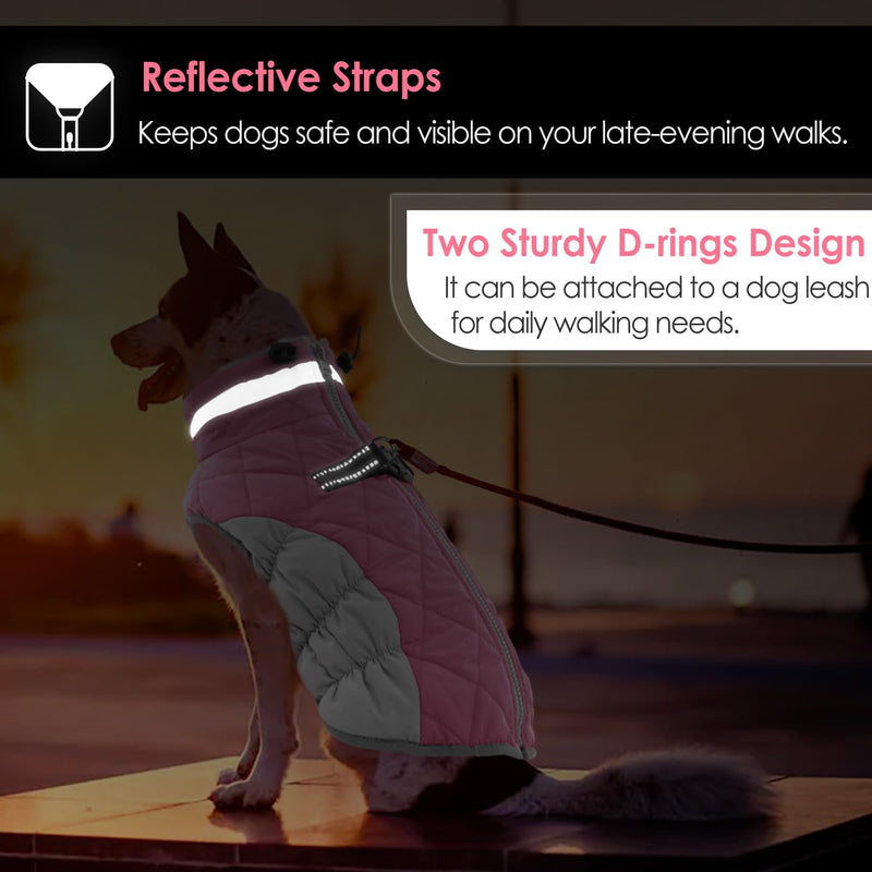 AOFITEE Dog Coat, Warm Dog Jacket Dog Winter Coats, Reflective Turtleneck Dog Fleece Vest with Harness Built in, Waterproof Windproof Dog Snow Jacket Snowsuit for Small Medium Large Dogs, Pink M - BeesActive Australia