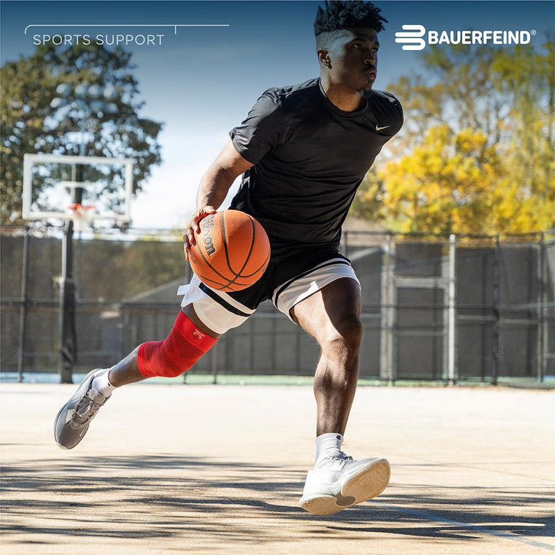 Bauerfeind Sports Compression Knee Support NBA - Lightweight Design with Gripping Zones for Basketball Knee Pain Relief & Performance with Team Designs (Black, L) Large Black - BeesActive Australia
