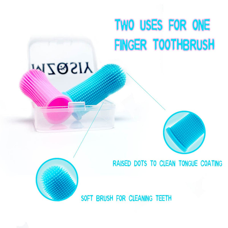 Pack of 2 Dog Finger Toothbrush 360° Silicone Pet Finger Toothbrush for Dogs Cats, Dog Dental Plaque Dog Dental Care with Storage Box, Easy Dog Teeth Cleaning (Pink-Blue) Pink, Blue - BeesActive Australia