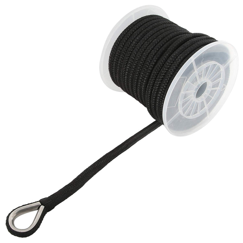 NovelBee 1/2 Inch X 50 Feet Double Braid Nylon Anchor Line with Stainless Steel Thimble and Plastic Chuck (Black) Black - BeesActive Australia
