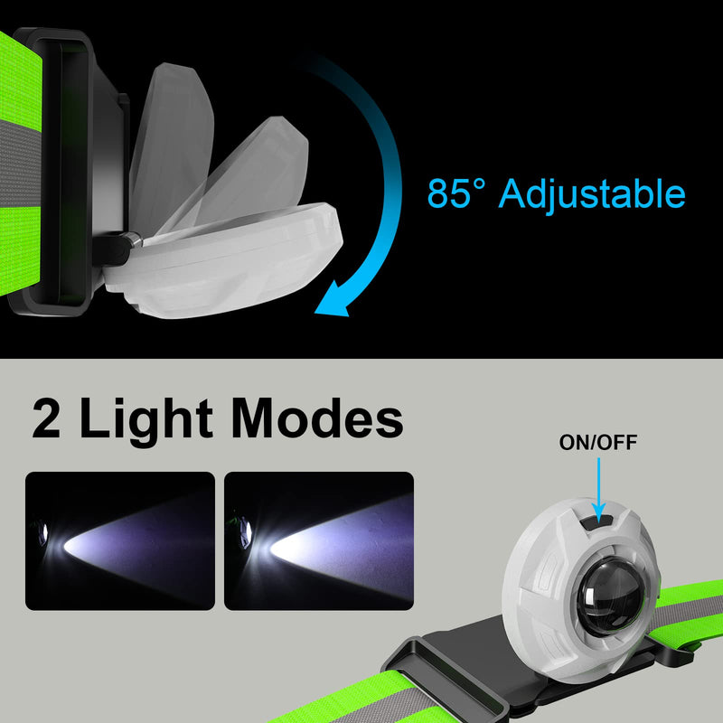 LED Reflective Running Vest Lights for Runners, Running Lights with Front Light, Safety USB Rechargeable Reflective Night Lights For Men/Women Running Walking Cycling, Three Light Modes with 7 Colors Green