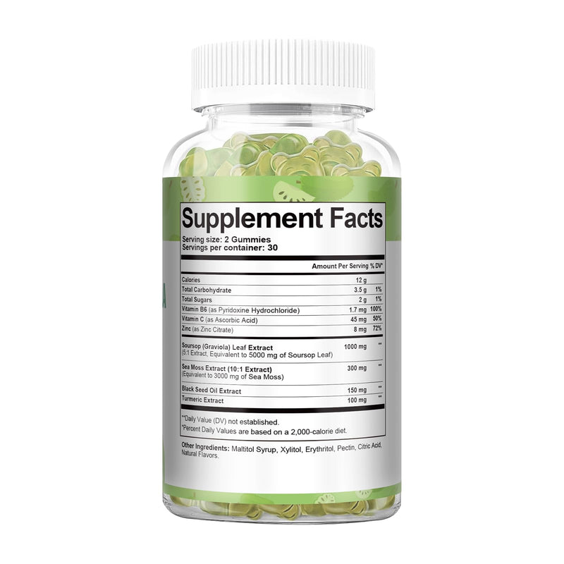 Totaria Sugar Free Soursop Oil Graviola Sea Moss Gummies - Support Digestive Sleep Skin Health, Immunity & Antioxidant - Guanabana Fruit with Sea Moss, 150mg Black Seed Oil Organic Non-GMO Vegan 60 Count (Pack of 1)