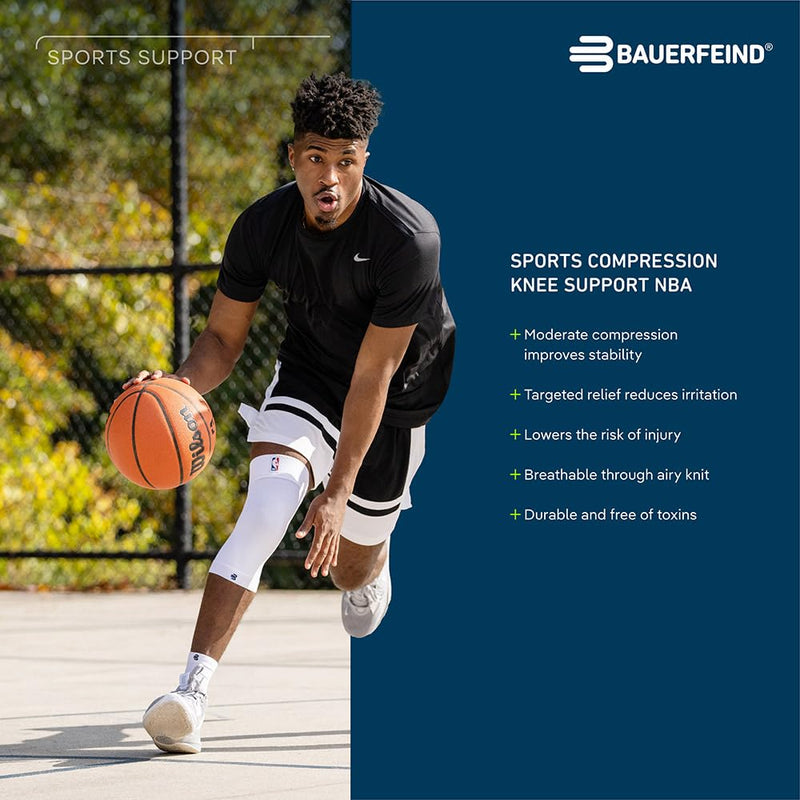 Bauerfeind Sports Compression Knee Support NBA - Lightweight Design with Gripping Zones for Basketball Knee Pain Relief & Performance with Team Designs (Black, L) Large Black - BeesActive Australia