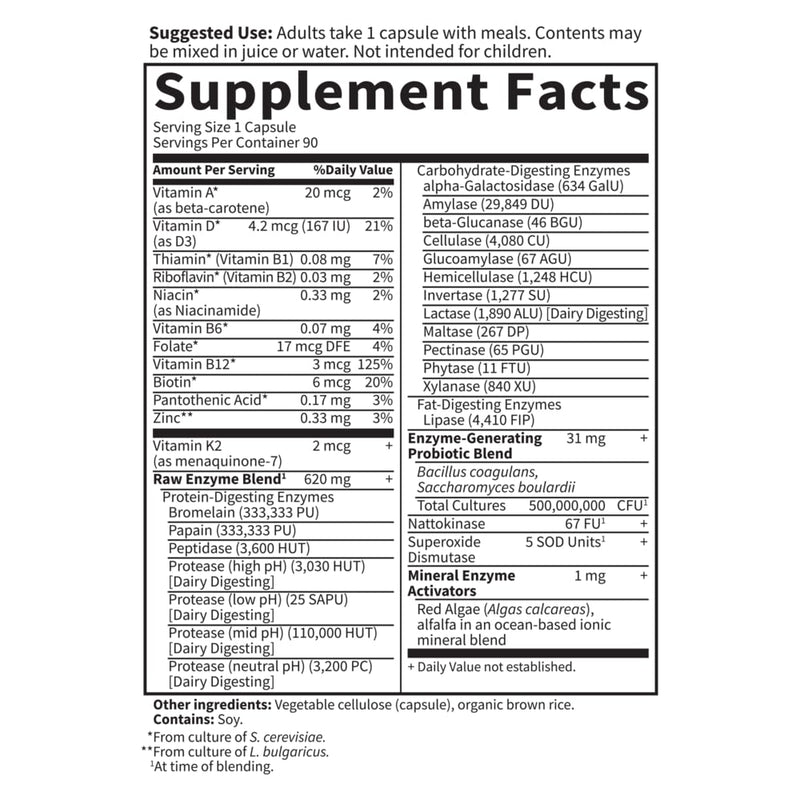 Garden of Life 22 Digestive Enzymes for Women 50 & Over with Bromelain, Papain & Lactase plus Probiotics & Vitamins B12, Biotin & Zinc – RAW Enzymes – Non-GMO, Gluten-Free, Vegetarian, 90 capsules | Digestive Enzymes for Women with Probiotics, Bromelai...