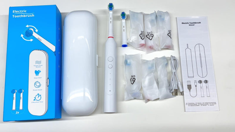 Deep Clean Rechargeable Electric Powered Toothbrush, Rechargeable Electric Toothbrush with 8 Brush Heads,Pressure Sensor to Protect Gums Light White