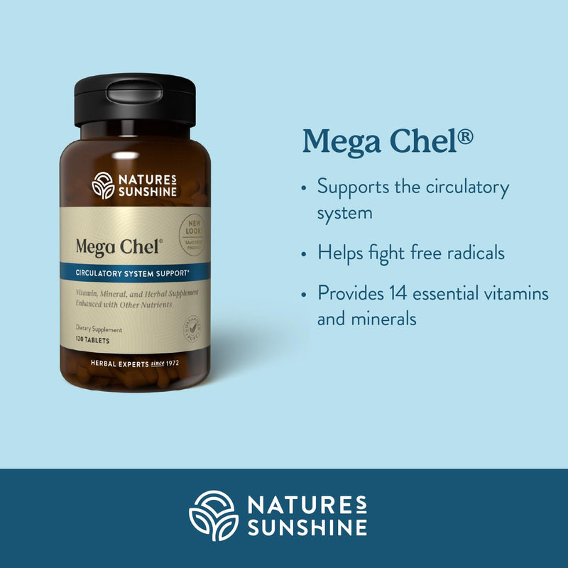 Nature's Sunshine Mega-Chel, 120 Tablets, Complete Vitamin with Powerful Antioxidants, Herbs, Vitamins, Minerals, and Amino Acids That Support The Circulatory System 120 Count (Pack of 1)