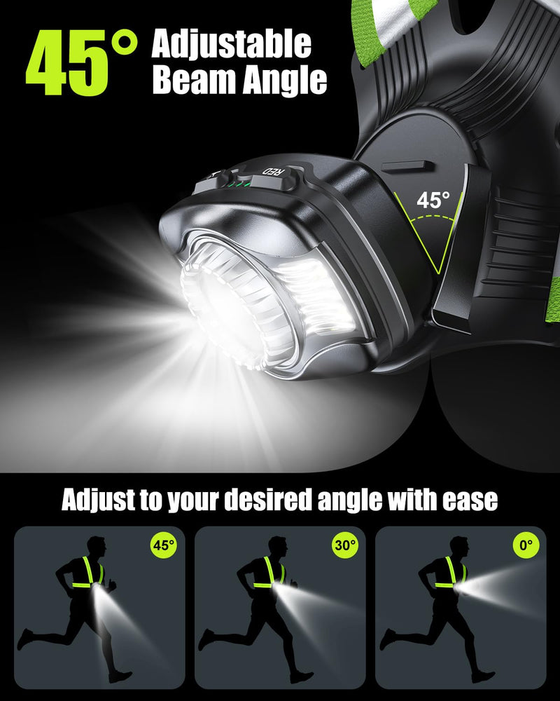 Running Lights for Runners, 500 Lumens Running Light with 45° Adjustable Beam, 6 Modes & IPX4 Waterproof, 1800 mAh Rechargeable Reflective Vest for Night Walking/Cycling/Jogging/Hiking
