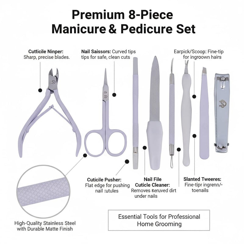 Professional Manicure Pedicure Set Nail Clippers Kit with Cuticle Trimmer Nail File Scissors & Grooming Tools in Portable Leather Travel Case for Men & Women White