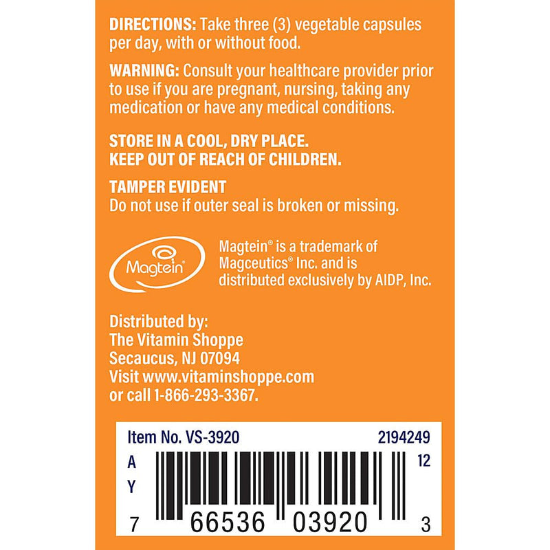The Vitamin Shoppe Magtein Magnesium L-Threonate, Brain Health, 90 Caps | Daily Mineral to Support Muscle Relaxation, Bone Health, Energy Production, and Brain Health